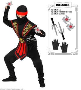 Kinder Kostüm Kombat Ninja in  rot mit Waffenset - Kämpfer, 116 cm - 158 cm 128 cm - 5-7 Jahre