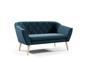 GUTTO Sofa 2 Sitzer -- MEA -- Blau Sitzbank Samt Holzfüße Schnelle Lieferung skandinavischer Stil - schöne Steppung