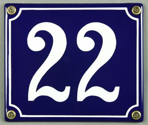 Hausnummernschild Emaille 22 blau - weiß 12x14 cm  Schild Emaile Hausnummer Haus Num