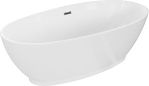Mexen Bilbao freistehende Badewanne 180 x 90 cm, weiß, Überlauf gun metal - 51311809000-95