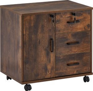 CLIPOP Rollcontainer Aktenschrank aus Holz, mit 3 Schubladen und Tür, Braun