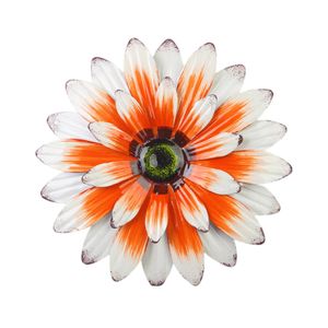 Wand Sonnenblume Dekor 3D Effekt Mehrere Schichten Große Detail Realistische glänzende Oberfläche dekorieren Edelstahlwandzaun hängen Haushaltendekoration Haushaltsvorräte-Weiß und Orange