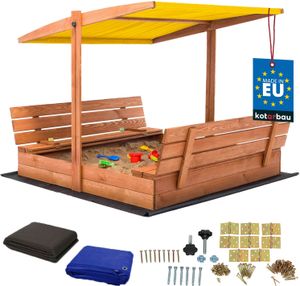 KOTARBAU® Sandkasten mit Abdeckung 140 x 140 cm Großer Braun Holzsandkasten mit Gelb Dach Sandkasten mit Deckel Sandkasten mit Dach Gartenspielzeug Kinder imprägniert verschließbar mit Bänken KOTARBAU® Sandkasten mit Abdeckung 140 x 140 cm Großer Braun Holzsandkasten mit Gelb Dach Sandkasten mit Deckel Sandkasten mit Dach Gartenspielzeug Kinder imprägniert verschließbar mit Bänken