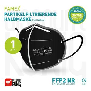 50 x FAMEX Mundschutz Atemschutzmaske Schwarz FFP2 Partikelfiltrierend CE 2163