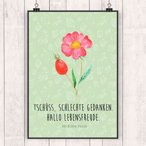 Mr. & Mrs. Panda Poster Blume Hagebutte DIN A5 - Blattgrün - Geschenk, Blumen, Wandposter, Lebensfreude, Raumdekoration, Pflanzen, schlechte Gedanken, Blumen Deko