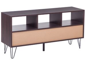 BELIANI TV Möbel Dunkler Holzfarbton Weiß MDF Platte Faserplatte Pulverbeschichtetes Metall 60 x 120 x 35 cm Modern Retro 3 Schubladen Wohnzimmer