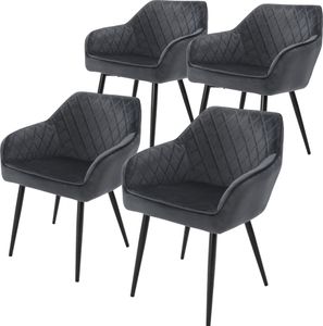 ML-Design sada 4 jídelních židlí s područkami a opěradly, antracit, kuchyňská židle se sametovým potahem, čalouněná židle s kovovými nohami ML-Design sada 4 jídelních židlí s područkami a opěradly, antracit, kuchyňská židle se sametovým potahem, čalouněná židle s kovovými nohami