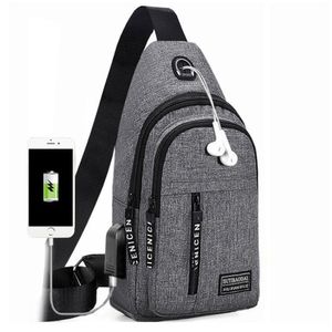 Herren Neue Oxford-Stoff-Brusttasche Lässige Umhängetasche Messenger-Handtasche,Farbe: Grau Mit Usb-Anschluss