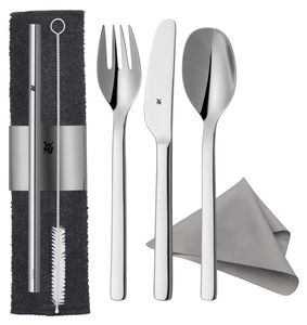 WMF my2Go Besteck Set 8-teilig, Outdoor Reisebesteck, Campingbesteck mit Etui, Wanderbesteck umweltfreundlich, Strohhalm, Reinigungsbürste, Geschenk