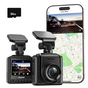 Dashcam Auto WiFi 2K Mini Vorne Autokamera, GPS-Modul,APP,IPS-Bildschirm,Ultra Nachtsicht,150°Weitwinkel,WDR,24 Std, mit 64GB SD Karte