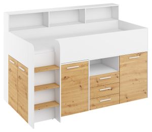 Postel s psacím stolem NEO L levá 80x200 cm Ložnicové sestavy Loftová postel Patrová postel bílá / dub artisan