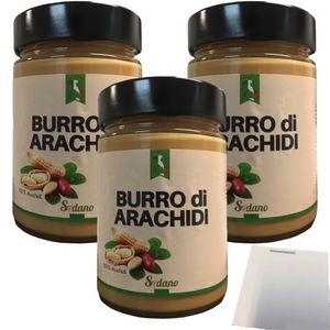 Burro di Archidi Sodano Erdnussbuttercreme 3er Pack (3x300g Glas) + usy Block