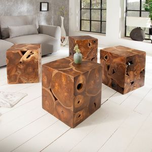 Massiver Beistelltisch SQUARE 40cm Teakholz Würfel Sitzhocker