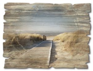 ARTland Holzbild Vintage Nordseestrand auf Langeoog - Steg Größe: 40x30 cm