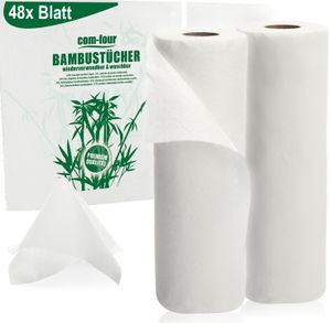 COM-FOUR® Doppelpack Küchenrolle, 48 Blatt saugstarke Allzwecktücher, wiederverwendbare und waschbare Haushaltstücher, umweltfreundliches Naturprodukt