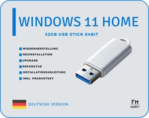 Windows 11 Home Installations Usb-Stick Bootfähig Reparatur Upgrade 64Bit + Lizenzkey Code