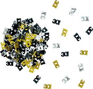 Oblique Unique Konfetti 30. Geburtstag Jubiläum über 1500 Stück Zahlenkonfetti Tisch Deko Streudeko Dekoration - silber gold schwarz