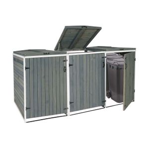 XL 3er-/6er-Mülltonnenverkleidung MCW-H74, Mülltonnenbox, erweiterbar 126x238x98cm Holz MVG  grau-weiß