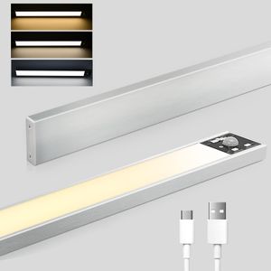 Unterschrankleuchten LED-Bewegungsmelder Licht 30CM USB wiederaufladbare 6000K 120LEDs Untertischleuchten für Küche,Schrank,Treppe,3 Farben