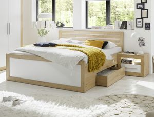 Bettanlage Doppelbett Ehebett inkl. Nachtkommoden 180 x 200 cm Liegefläche FERNANDO Artisan Eiche Nb. / Weiß