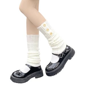1 Paar Knöpfe, verdickte elastische Beinlinge im japanischen Stil, süßes Mädchen, gerippte gestrickte Stiefelmanschetten, Kostümzubehör, Weiß