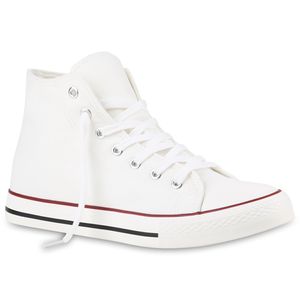 Mytrendshoe Herren High Top Sneakers Sportschuhe Kultige Schnürer Stoffschuhe 817276, Farbe: Weiß, Größe: 40