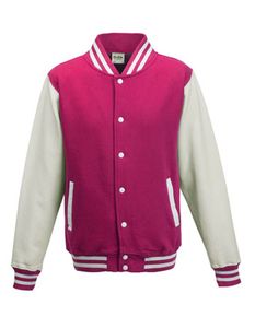 Just Hoods Herren Varsity Jacket Sweatjacke JH043 hot pink/white XS