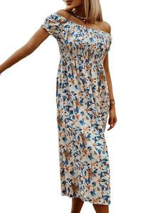 Damen Midi Sommerkleid Sommer A-Linie Kleider Lässiges Tunikakleid Farbe:4# Größe:M