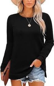 Schwarz Casual CZIMOO Langarm Tunika Bluse mit Rundhalsausschnitt M