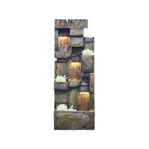Granimex Inka Polystone Wasserwand mit Pumpe Pflanzzonen LED-Beleuchtung Wasserspiel 143x53x33 cm