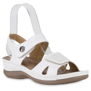 VAN HILL Damen Komfort Sandalen Bequeme Strass Cut-Outs Schuhe 841229, Farbe: Weiß, Größe: 39