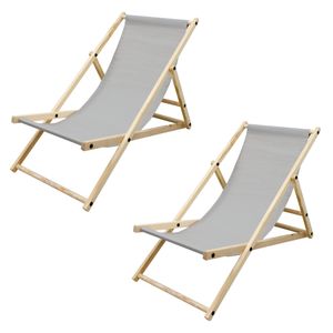 ECD Germany Liegestuhl klappbar aus Holz 2er Set, 3 Liegepositionen, bis 120 kg, Hellgrau, Sonnenliege Gartenliege Relaxliege Strandliege Liege Strandstuhl, für Garten und Terrassee