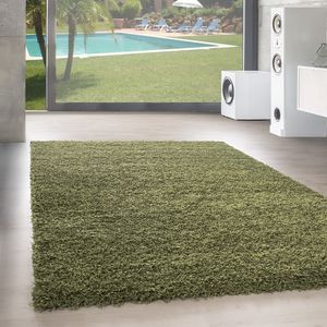 Shaggy Wohnzimmerteppich Hochflor Langflor Teppich Soft Farbe Grün Einfarbig, Farbe:Grün, Grösse:100x200 cm