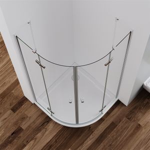 IMPTS Duschkabine 80x80cm Viertelkreis Duschabtrennung Rund Runddusche Duschtür Scharniertür aus 6mm ESG Glas,Höhe 185cm Radius 55cm, Ohne Duschwanne