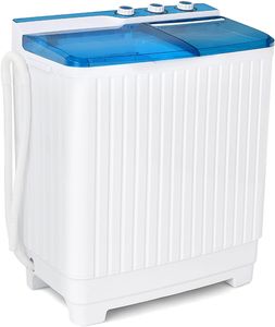 GOPLUS Waschmaschine mit 2 Kammern, Waschautomat mit 7,5 kg Waschkapazität & 3 kg Schleuderkapazität, Wäscheschleuder, Toploader, für kleine Wohnungen (Blau)
