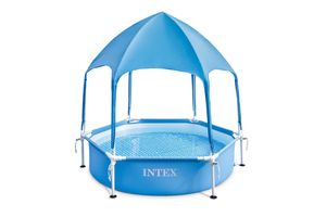 INTEX 28209NP - Metal Frame Pool mit Überdachung (183x38cm) mit Wassersprüher Kinderpool Planschbecken