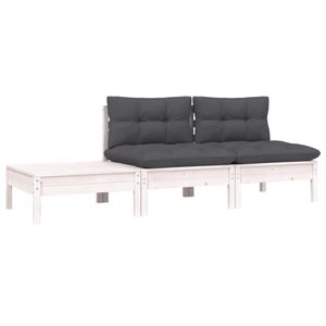 vidaXL 3-tlg. Garten-Lounge-Set mit Kissen Weiß Kiefer Massivholz