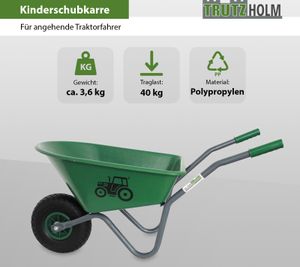 Kinderschubkarre Traktor Kunststoffwanne 20 Liter Schiebkarre Metallschubkarre Gartenkarre Trecker