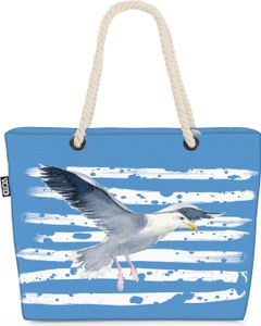 VOID XXL Strandtasche Möwe Shopper Tasche 58x38x16cm 23L Beach Bag, Kissen Farbe:Blau