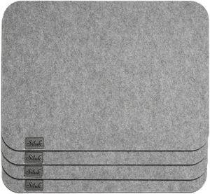 4-Teiliges Set aus Filz Tischuntersetzer Platzset Tischläufer, Platzdeckchen abwaschbar Filzmatte (Rechteck, Grau)