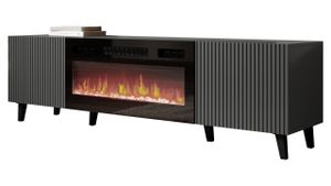 MIRJAN24 TV-Lowboard Vamos Grey 180 mit Kamin, TV-Schrank mit 2 Türen, TV-Tisch, Fronten gefräst, Realistische LED-Flamme (Farbe: Anthrazit)