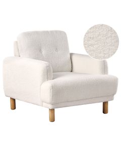 BELIANI Fotel biały tapicerowany boucle drewniane nóżki retro minimalistyczny styl meble do salonu
