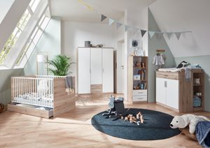 Babyzimmer Kiel 7 teiliges Komplett Set in Weiß und Eiche San Remo von Wimex