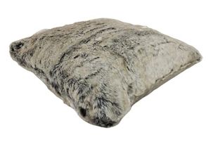 Luxus-Fell-Kissen-Fellimitat-Kuschelkissen-Dekokissen-Rückenkissen-Sofakissen 50 x 50 cm Alaska Wolf inkl. Füllkissen 560 Gramm Sonderanfertigung, echte Gänse- und Entenfedern