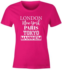 Damen T-Shirt London Paris New York Tokyo Deine Stadt Dorf Ort Ortsname Slim Fit Personalisierung Moonworks® pink XXL