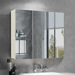 CLIPOP Badezimmer Spiegelschrank, Wandmontage mit Verstellbare Ablagen, 3 Türen, Weiß