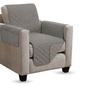 Sesselschoner ( Grau ) gesteppt - 190x165cm - Sesselauflage mit Armlehnen und Taschen - Sesselüberwurf  Schoner für Sessel - Überwurf