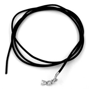 Lederband Halskette für Anhänger Schwarz Verschluss Karabinerverschluss Silberfarben Länge 1 m verkürzbar. Breite 2 mm