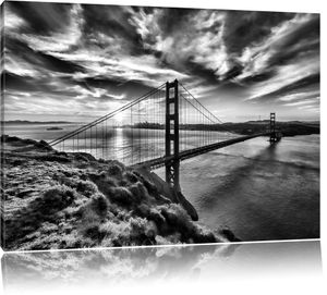 Monocrome, Gigantische Golden Gate Bridge in San Francisco, Format: 120x80 auf Leinwand, XXL riesige Bilder fertig gerahmt mit Keilrahmen, Kunstdruck auf Wandbild mit Rahmen, er als Gemälde oder Ölbild, kein Poster oder Plakat