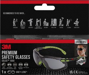 3M™ Solus™ Schutzbrille 1000 Scotchgard™ Protector Antibeschlag-Beschichtung mit aufsteckbarer Schaumstoffdichtung graues Glas